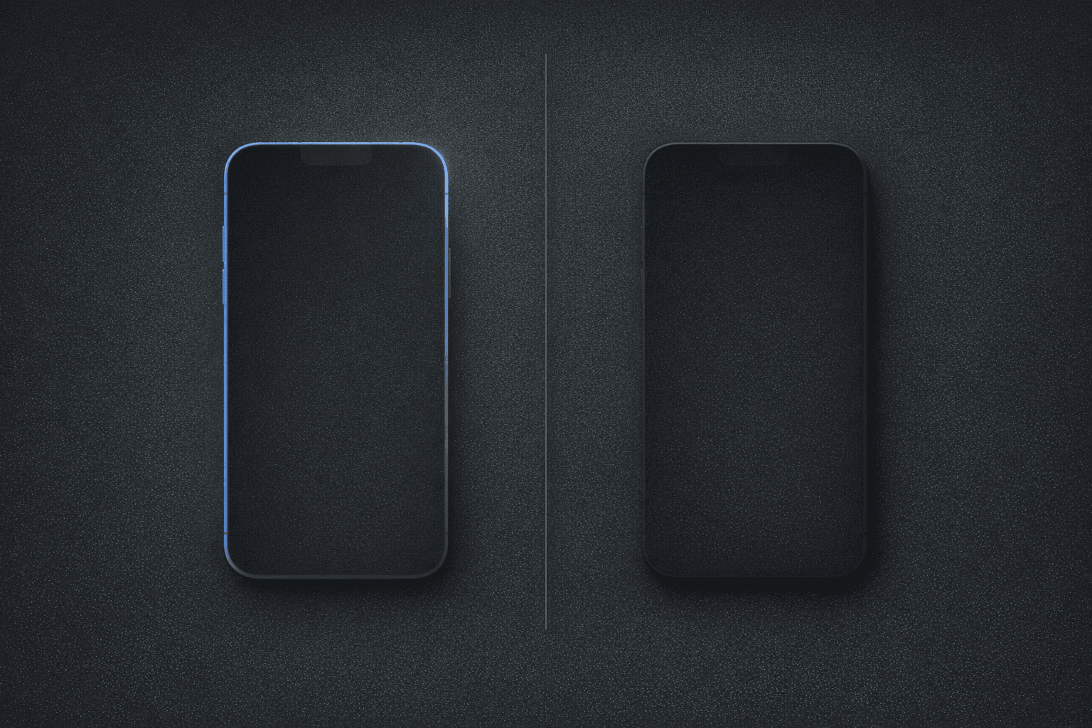 Two iPhone silhouettes separated by a hairline rule