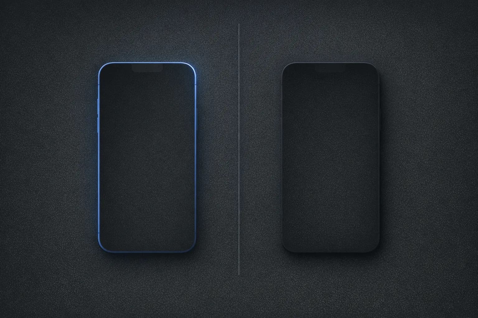 Two iPhone silhouettes separated by a hairline rule