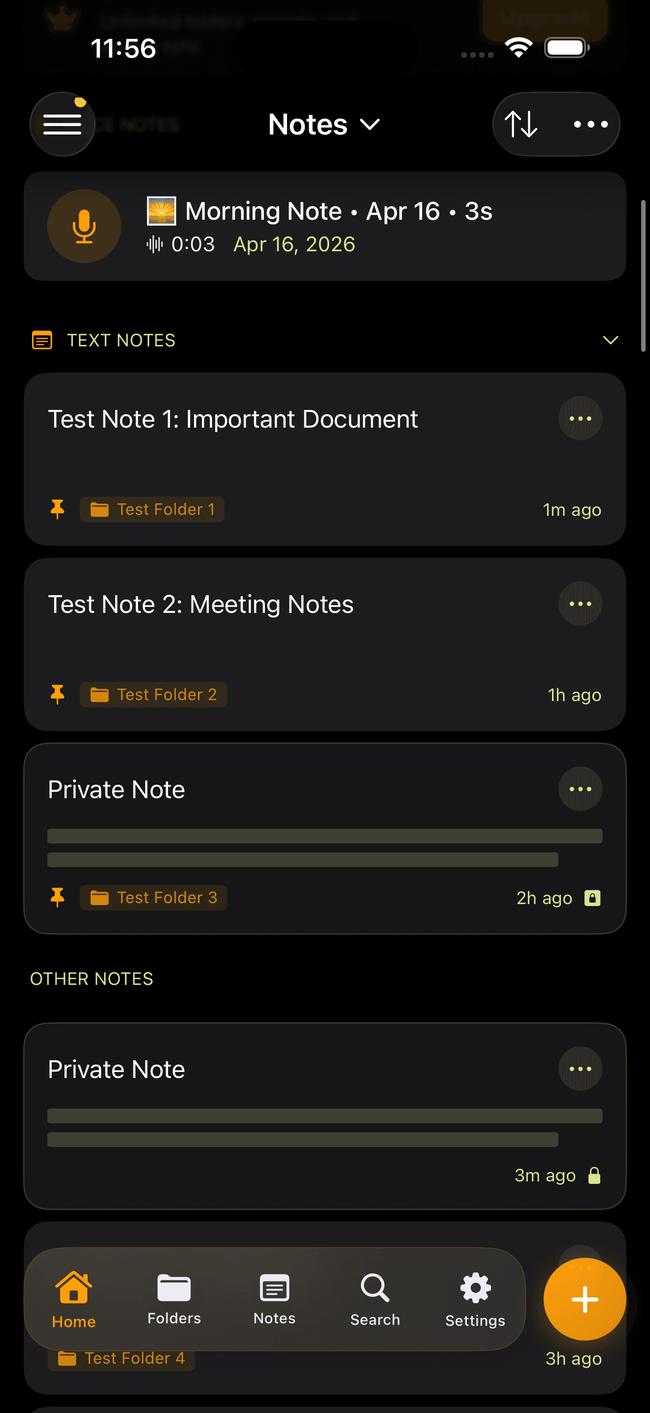 Secure Notes — encrypted notes list